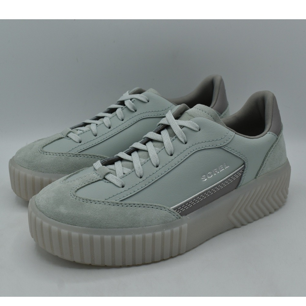 Sorel ONA Ave T-Toe Sneaker Womens 7.5 Cool Green Chrome Grey New Platform Suede - Picture 2 of 12